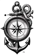 penes nautical compass and an anchor tattoo design idea