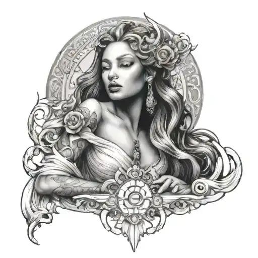 nyx goddess sitting tattoo design idea