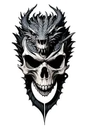 evil skull with dragon wrapped tattoo design idea