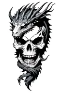 evil skull with dragon wrapped tattoo design idea