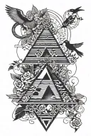 snake, pyramid ,trees,roses,crows,24,9,moons,waterfalls, tattoo design idea