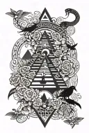 snake, pyramid ,trees,roses,crows,24,9,moons,waterfalls, tattoo design idea