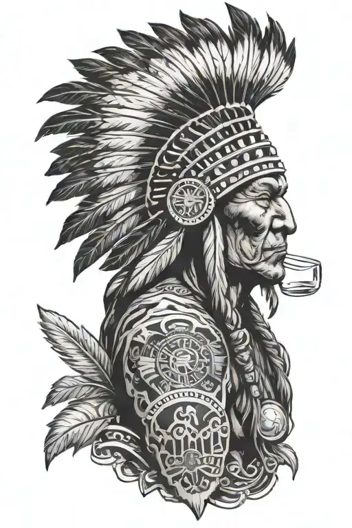 indian chief drinking beer tattoo design idea