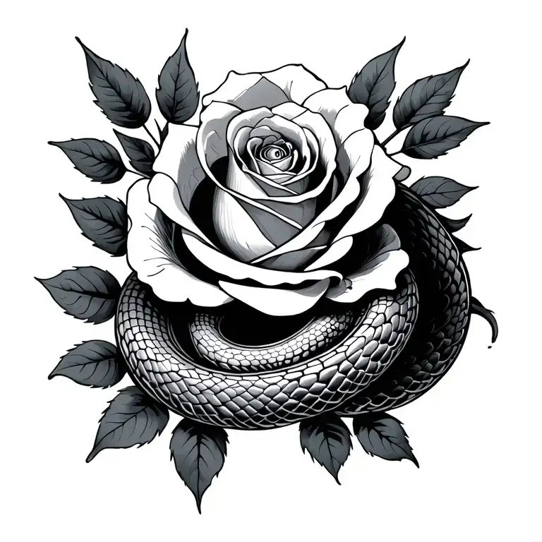 snake rose tattoo design idea