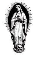 Our Lady of Guadalupe Watching Over Skeletons Singing, "You will never win against the crazy" tattoo design idea