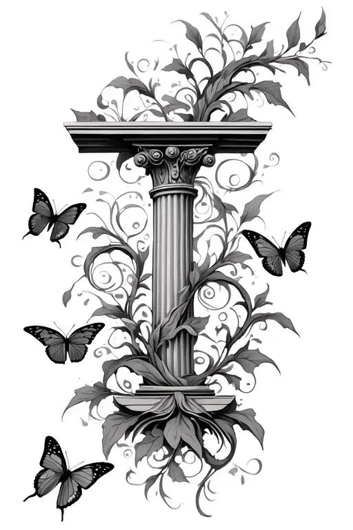 Greek poles with vines and butterfly's  tattoo design idea
