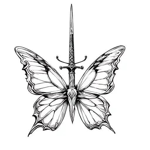 butterfly with sword tattoo design idea