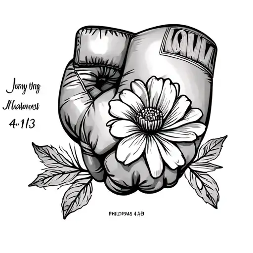 a boxer tattoo, a boxing glove with a flower or more and write Philippians 4:13 tattoo design idea