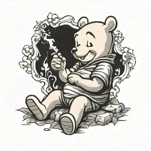 Manga depiction of Winnie The Pooh Smoking a cigarette  tattoo design idea