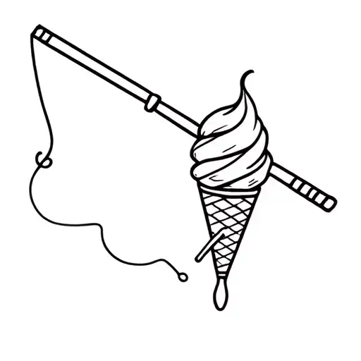 fishing pole with ice cream tattoo design idea