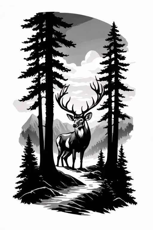 tattoo of a deer in a mountain forest tattoo design idea
