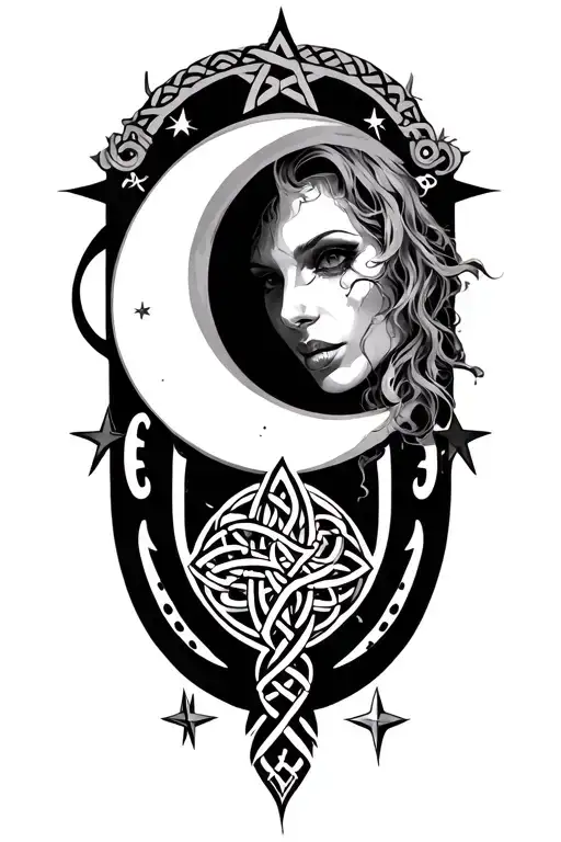 gothic, witch, torns, horseshoe, celtic, stars, moon  tattoo design idea