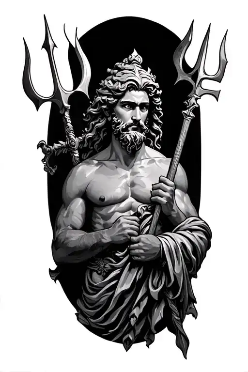 Poseidon holding a trident potrait image tattoo design idea