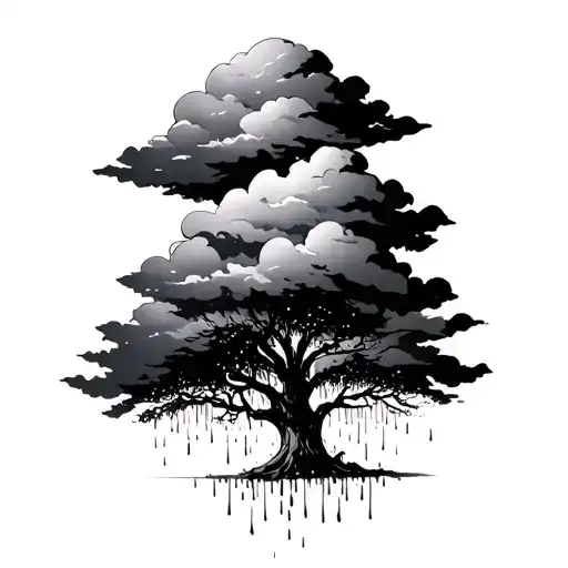 clouds tree rain falling tattoo design idea