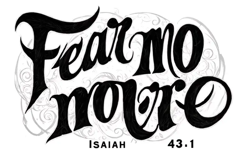 "Fear no more Isaiah 43:1" calligraphy spelling tattoo design idea