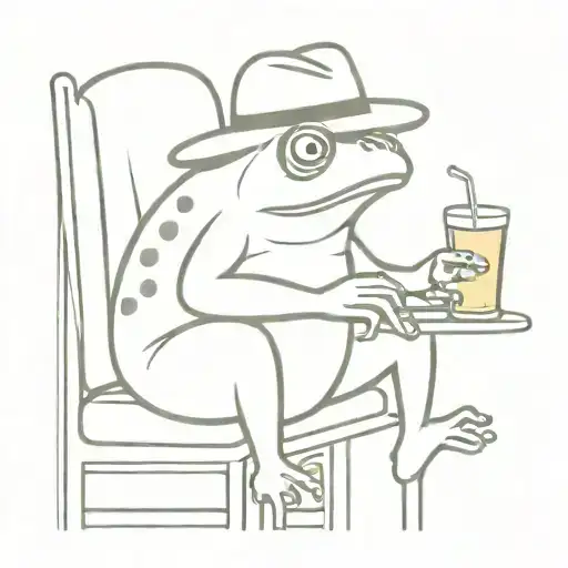 frog sitting on barstool smoking a joint and drinking a beer with Akubra hat tattoo design idea