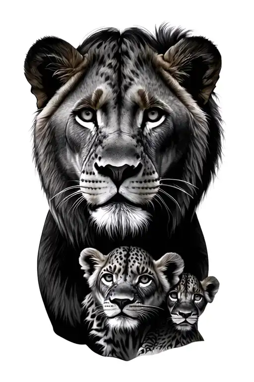 lioness and 2 cubs  tattoo design idea