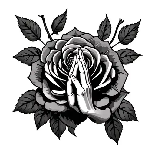 roses with showdo and a saint jude praying hands tattoo design idea