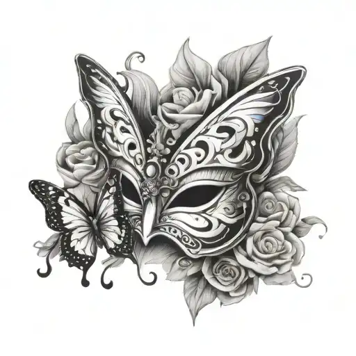 butterfly and venetian mask tattoo design idea