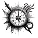 clock and compass  tattoo design idea