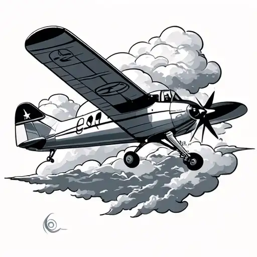 Cessna plane and compass and clouds tattoo design idea