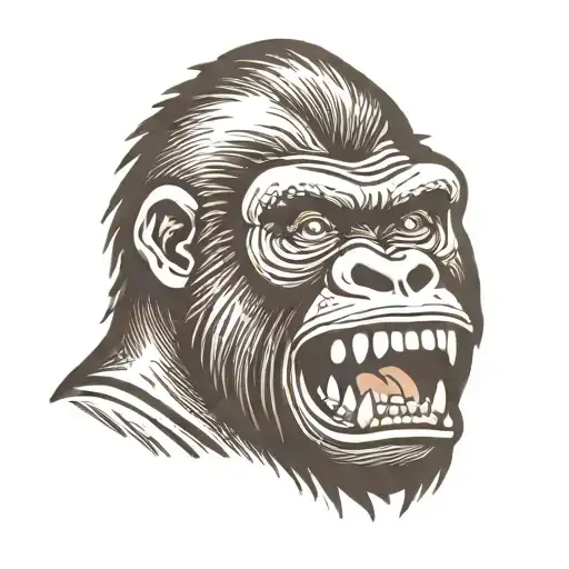 gorilla face with mouth open teeth showing, and spit falling off his teeth tattoo design idea