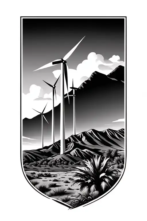Palm springs mountains with windmills. This image is contained within 3 triangles tattoo design idea