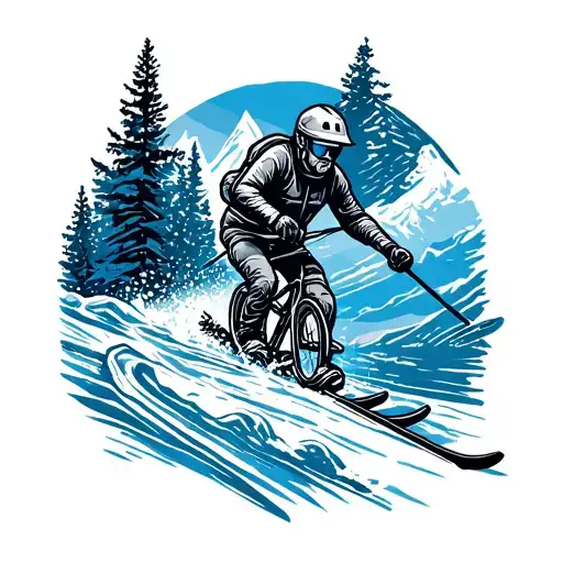 make me a ink tattoo for my arm  outdoors,Skiing, Mountain biking, Rock climbing,hiking,kayaking.blue tattoo design idea