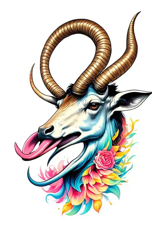 Capricorn side view tongue out tattoo design idea