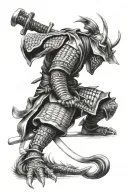 samurai profile, cross drawing between scorpion a sword a scorpion and a Japanese number 7 tattoo design idea