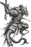 samurai profile, cross drawing between scorpion a sword a scorpion and a Japanese number 7 tattoo design idea