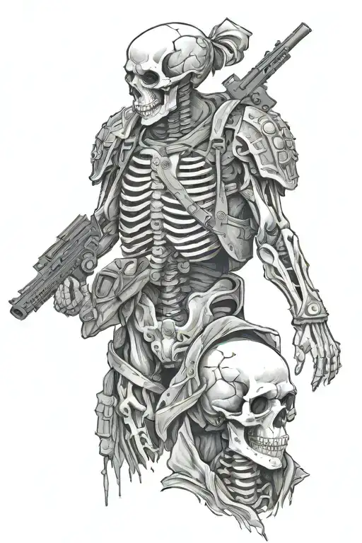 soldier in two parts one skeleton side and one normal side tattoo design idea