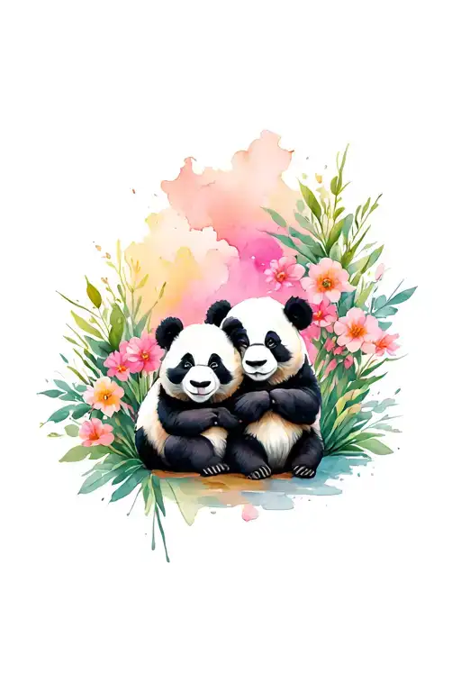 panda and 2 babies tattoo design idea