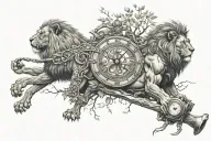 warrior with an axe and a lion and a book and a tree and a clock tattoo design idea