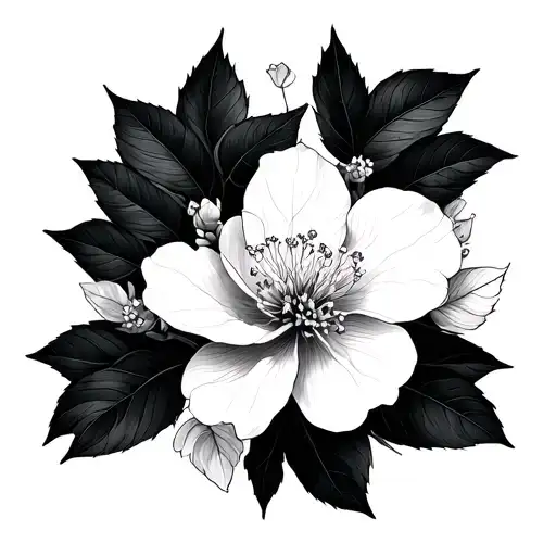 Cherry blossoms, fine line and small fine line face outline at the bottom.  tattoo design idea