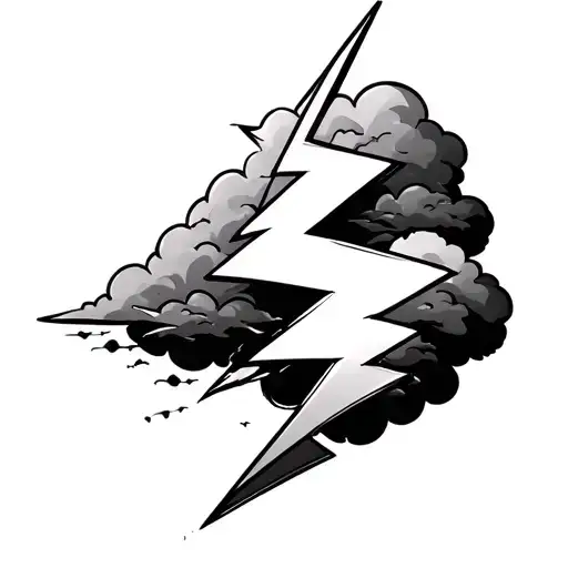 lightening bolt with a storm cloud on one side of the bolt and sunny clouds on the other side tattoo design idea