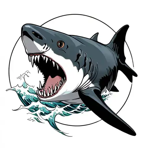 Japanese Shark with waves tattoo design idea