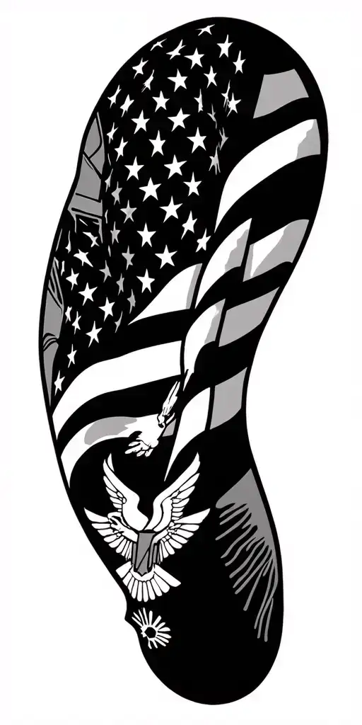 Patriotic sleeve with USS Sullivan F111 F1 15 the US flag the Air Force army, navy insignia staff sergeant rank a compas tattoo design idea
