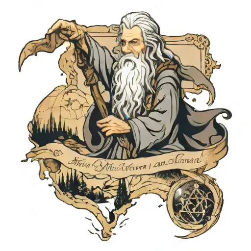 gandalf and map of middle earth tattoo design idea