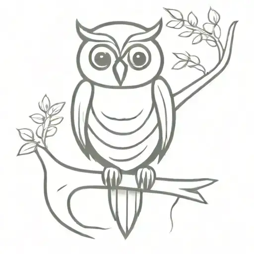 cute gothic cartoon owl perched on a branch tattoo design idea