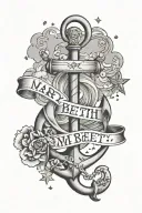 Name "Mary Beth" with stars, clouds, and an anchor tattoo design idea
