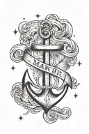 Name "Mary Beth" with stars, clouds, and an anchor tattoo design idea