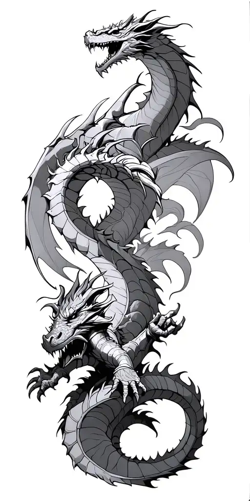 dragon fighting knights ruined castle tattoo design idea