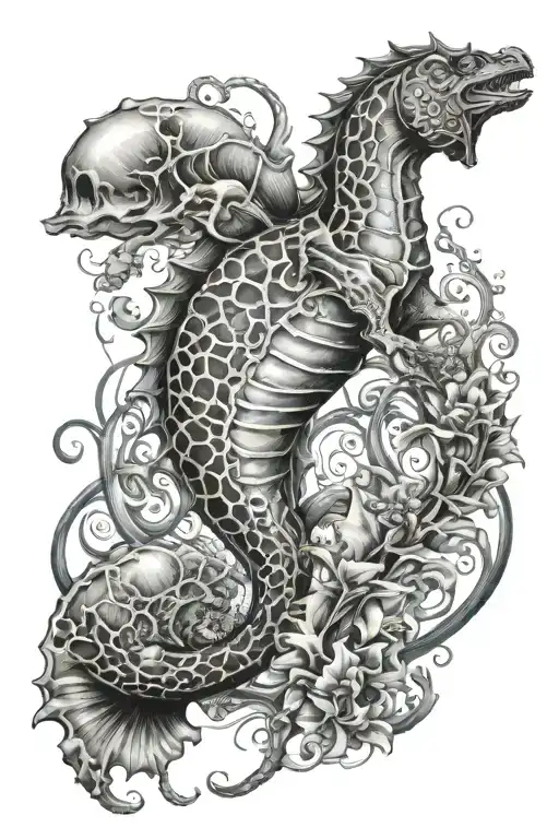 big sea horse with sting ray and jelly fish tattoo design idea