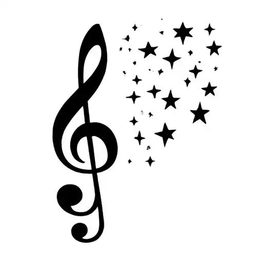 treble clef with stars floating tattoo design idea