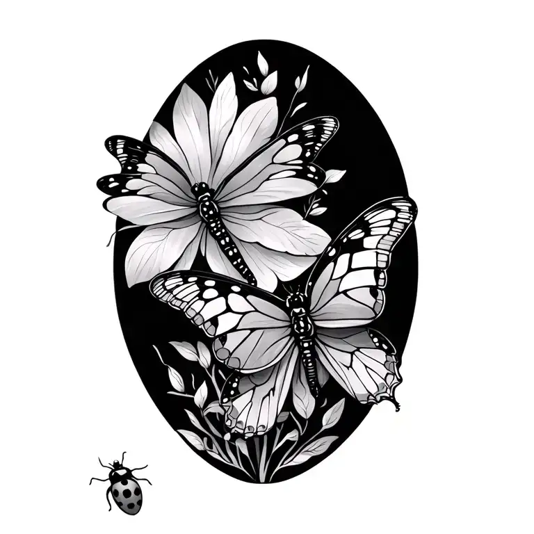 butterflies dragonflies and lady bugs tattoo design idea
