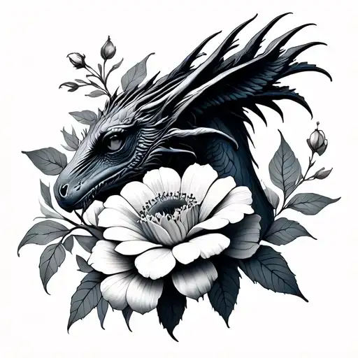 Flowers and baby thestral  tattoo design idea
