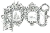 a mirror with a nice frame with many mirrors inside and one that is illuminated tattoo design idea