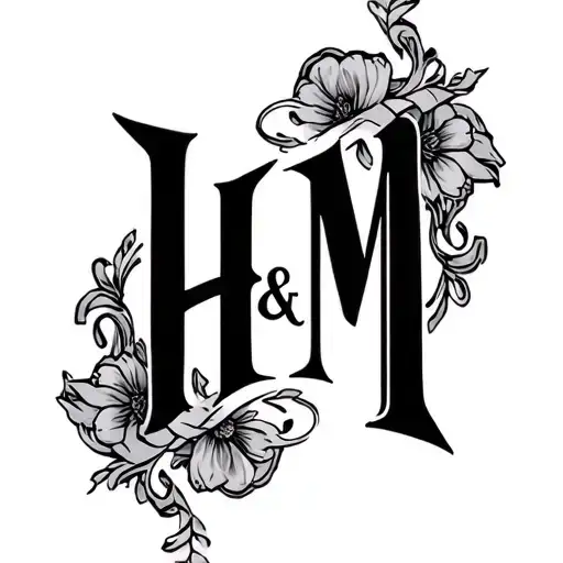 western filigree H&M initials  tattoo design idea