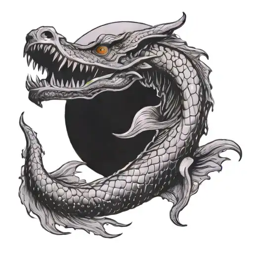 humanoid sea serpent eating moon tattoo design idea